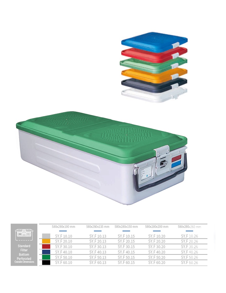 Full Sterilization Container Bottom Perforated (GREEN) 580 X 280 X 100 MM