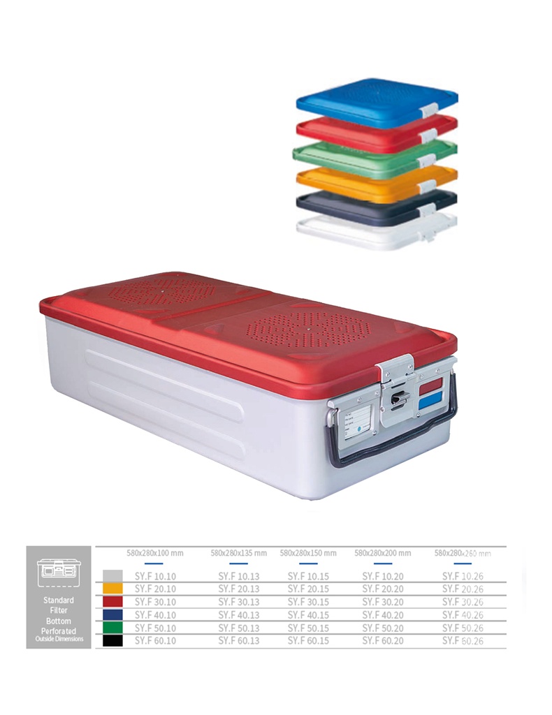 Full Sterilization Container Bottom Perforated (RED) 580 X 280 X 100 MM