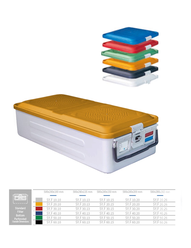 Full Sterilization Container Bottom Perforated (YELLOW) 580 X 280 X 100 MM