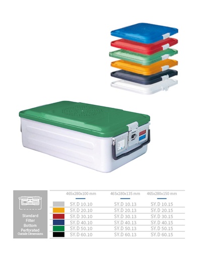 [SY.D 50.10] Quarter Sterilization Container Bottom Perforated (GREEN) 465 X 280 X 100 MM