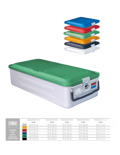 [SY.F 50.10] Full Sterilization Container Bottom Perforated (GREEN) 580 X 280 X 100 MM